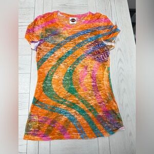 Harley-Davidson Orange and Pink Tie-Dye Neckline Tee